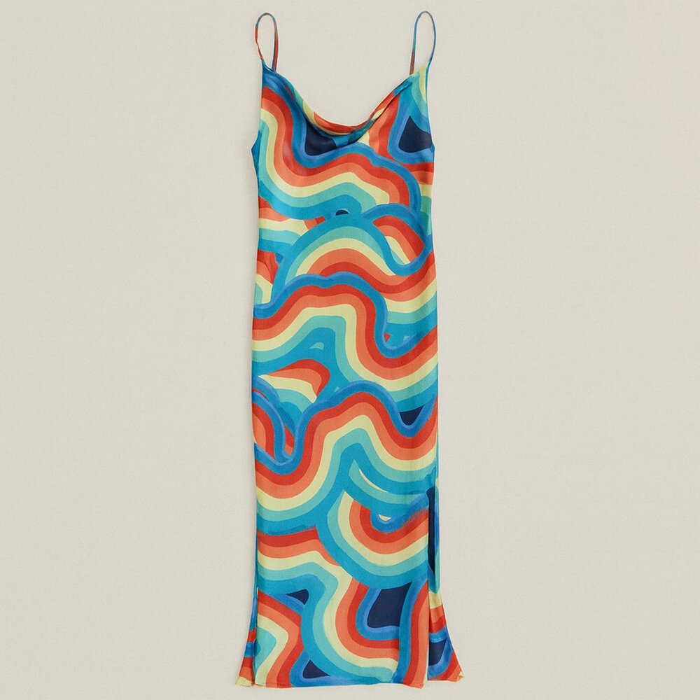 Le Superbe 90s retro rainbow midi slip dress